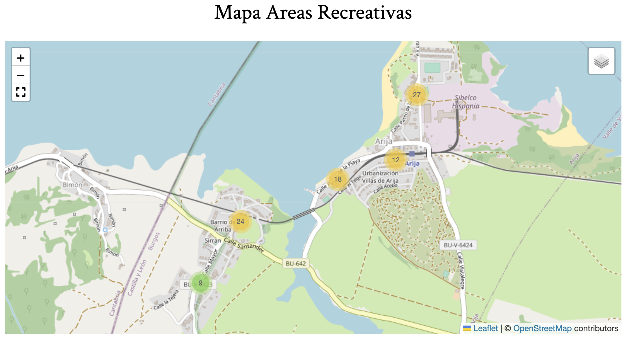 Mapa de áreas recreativas de Arija