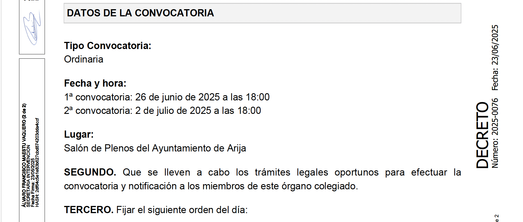Pleno municipal ordinario
